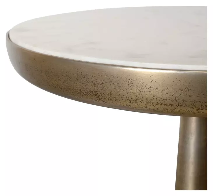Carlisle Antique Brass and White Round Marble Top Side Table
