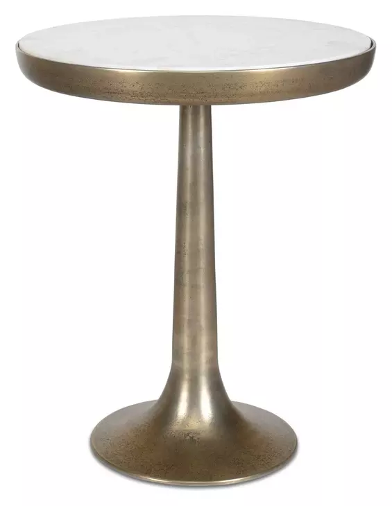 Carlisle Antique Brass and White Round Marble Top Side Table