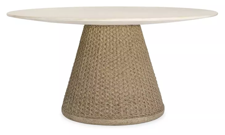 Kingsley White and Cerused Wheat Outdoor 60" Round Concrete Top Dining Table