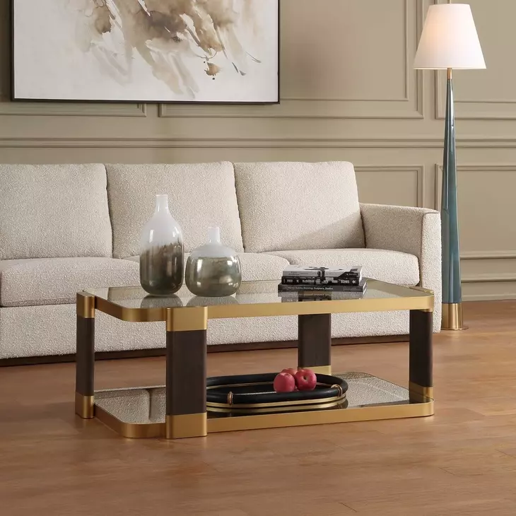 Grafton Gold and Brown Rectangular Glass Top Coffee Table