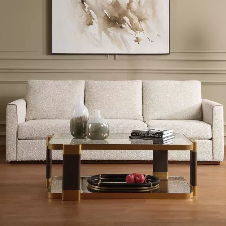 Grafton Gold and Brown Rectangular Glass Top Coffee Table