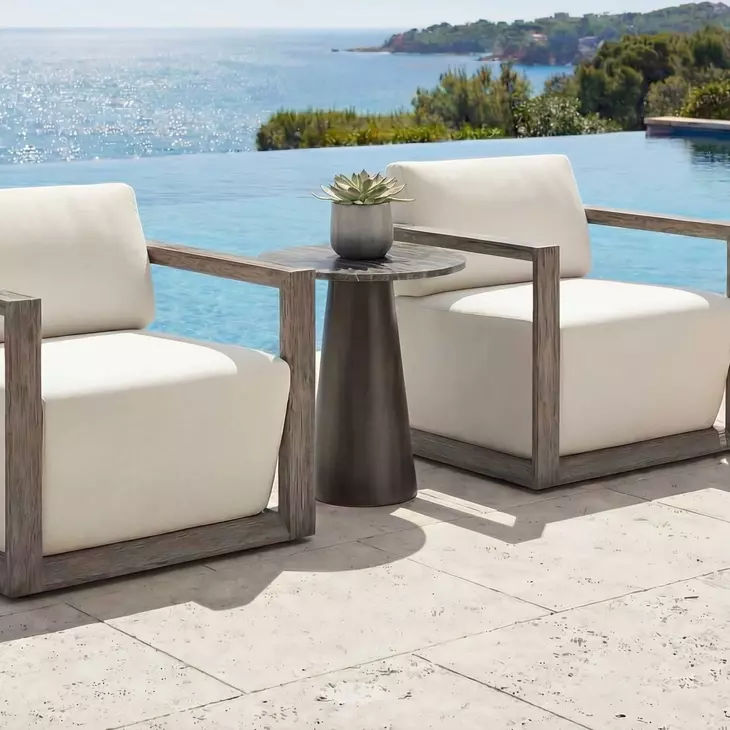 Oakley Antique Bronze and Brown Outdoor Round Travertine Top Accent Table