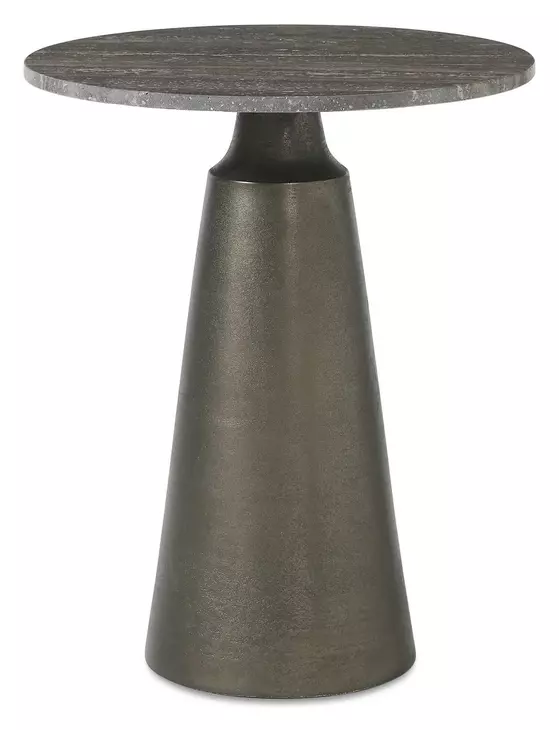 Oakley Antique Bronze and Brown Outdoor Round Travertine Top Accent Table