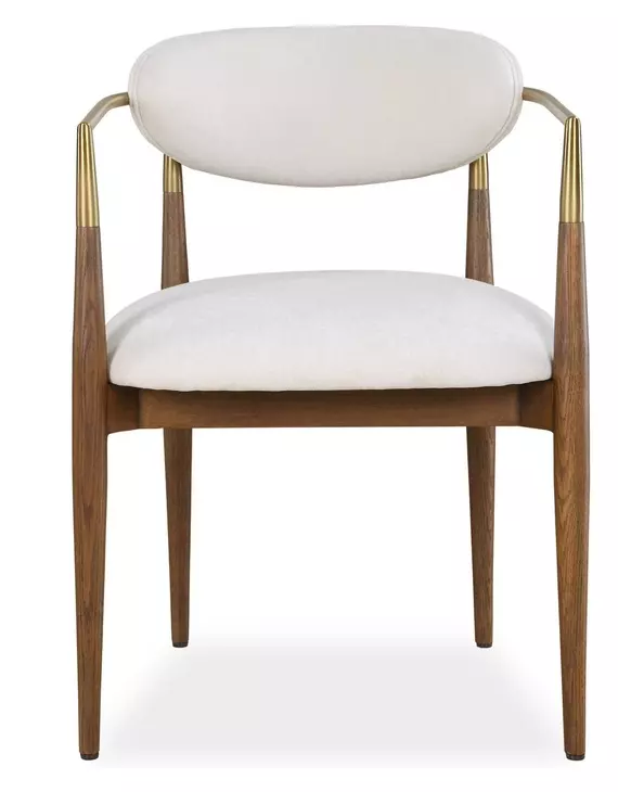 Alden Off White and Walnut Upholstered Dining Arm Chair