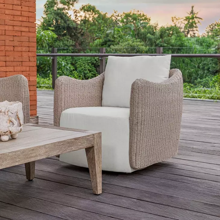 Kingsley Oyster White Upholstered Outdoor Swivel Lounge Chair