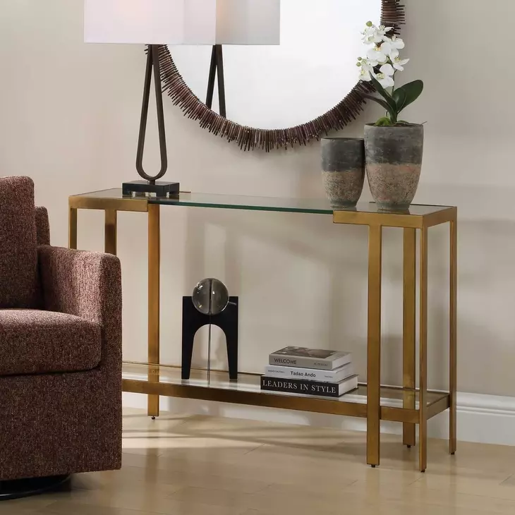 Grafton Gold Rectangular Glass Top Console Table