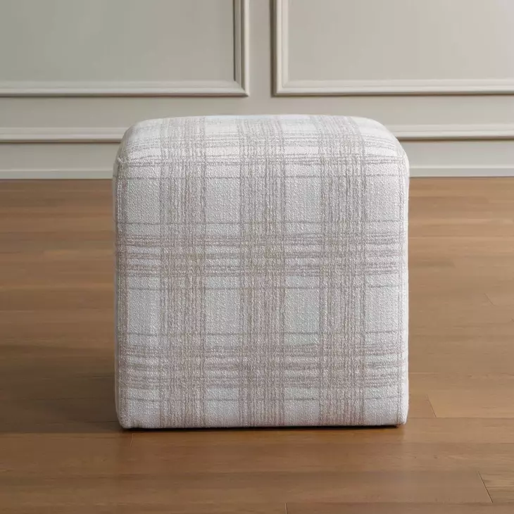 Fairmont Porcelain Plaid Upholstered Square Ottoman