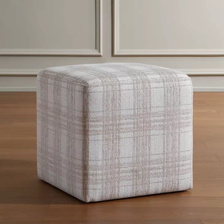 Fairmont Porcelain Plaid Upholstered Square Ottoman