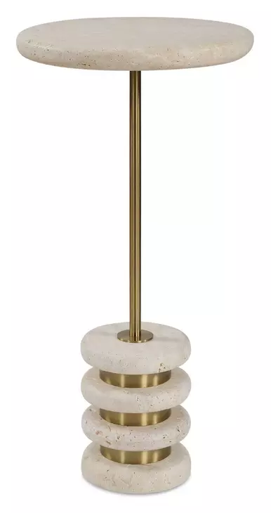 Oakley Brushed Brass and White Round Travertine Top Drink Table