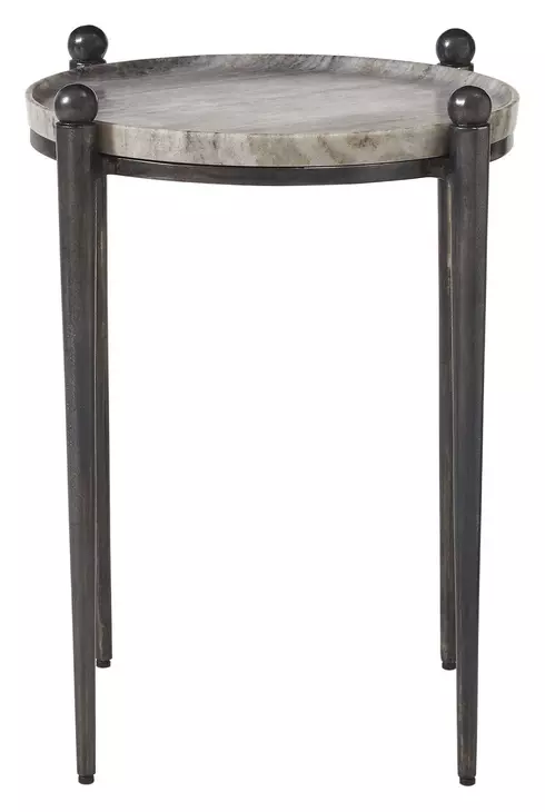 Somerset Dark Bronze and Titanium Round Travertine Top Accent Table