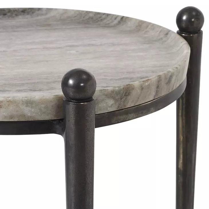 Somerset Dark Bronze and Titanium Round Travertine Top Accent Table