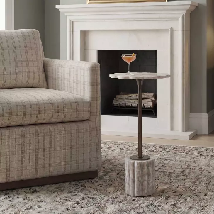Lana Dark Bronze and Brown Round Marble Top Drink Table