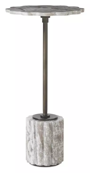 Alden Dark Bronze and Brown Round Marble Top Drink Table