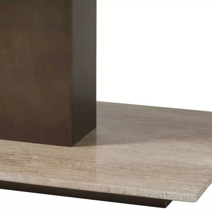 Riverton Brass and Brown Rectangular Travertine Top Accent Table