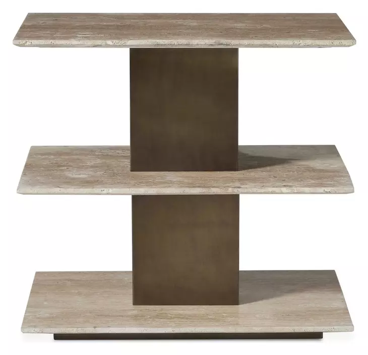 Riverton Brass and Brown Rectangular Travertine Top Accent Table