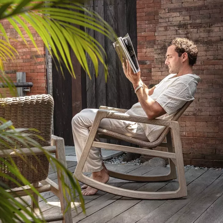 Prescott Twisted Oatmeal and Cerused Wheat Outdoor Rocking Chair