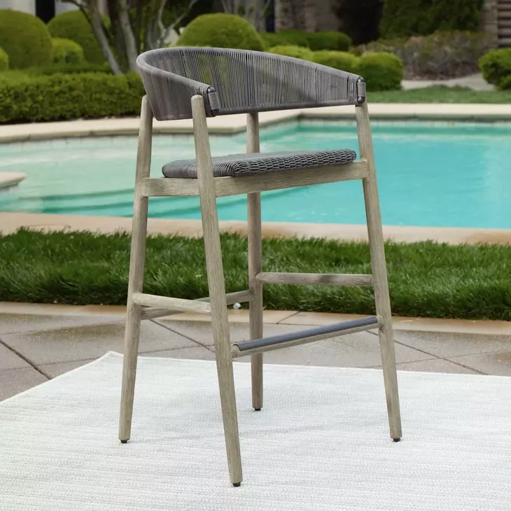Belmont Java and Cerused Wheat Outdoor Bar Stool