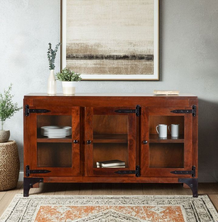 Sterling Dark Walnut 3 Glass Door Sideboard