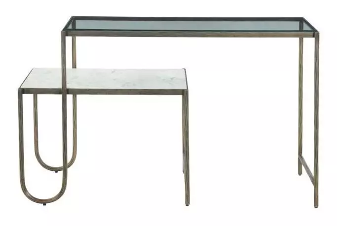 Sonoma White and Gold Rectangular Glass Top Nesting Console Table