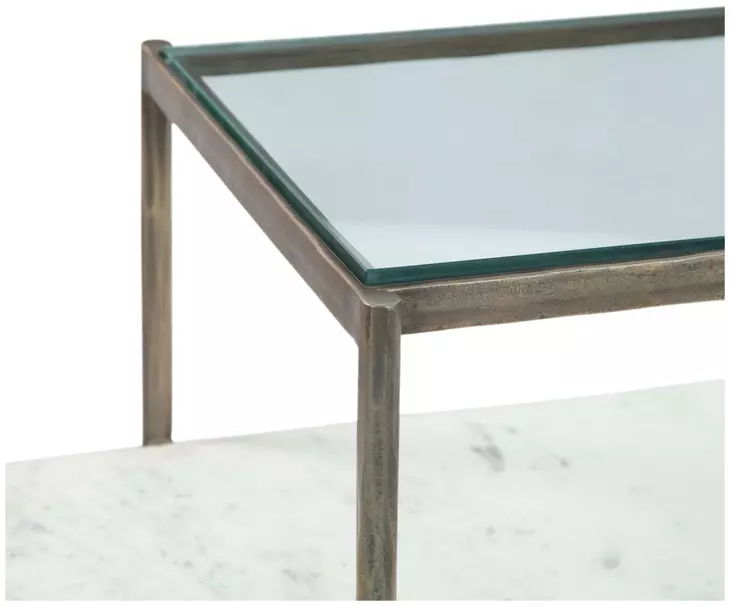 Sonoma Antique Iron and White Rectangular Glass Top Nesting Coffee Table