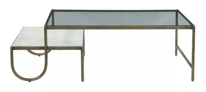 Sonoma Antique Iron and White Rectangular Glass Top Nesting Coffee Table