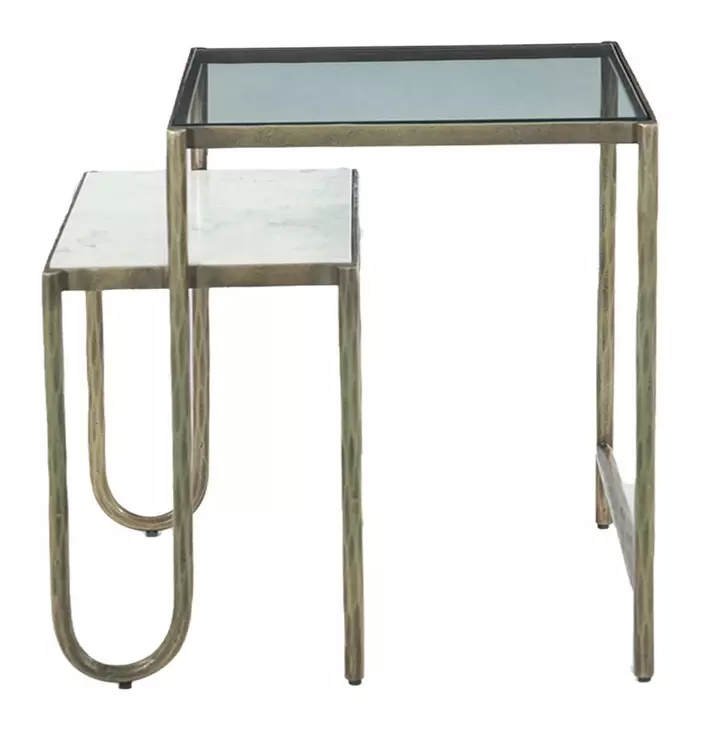 Sonoma White and Gold Rectangular Glass Top Nesting Side Table