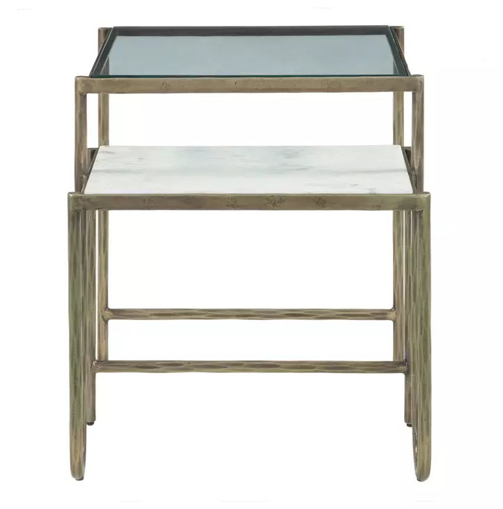 Sonoma White and Gold Rectangular Glass Top Nesting Side Table