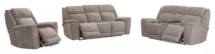 Colton Branson Tweed Zero Gravity Triple Power Reclining Living Room Set with LED and USB Charging