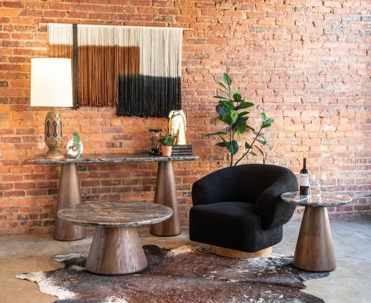 Caldera Dark Oak and Lava Marble Top Occasional Table Set