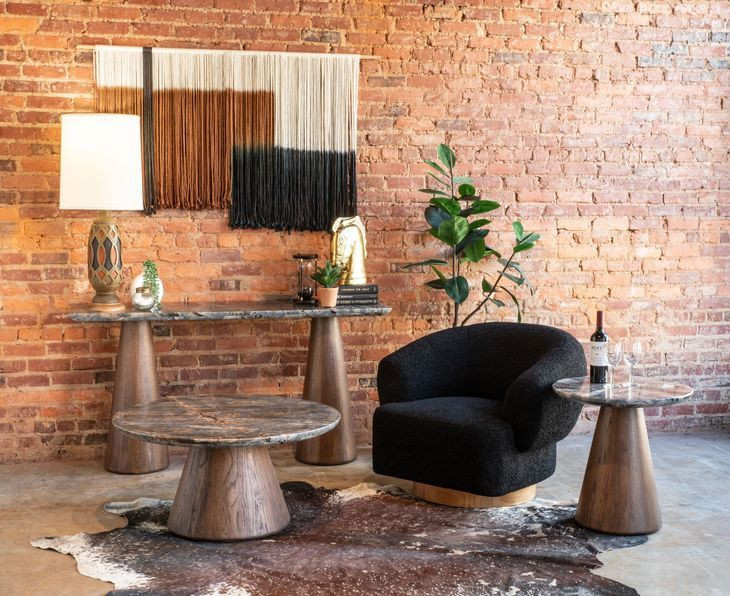 Caldera Dark Oak and Lava Marble Top Console Table