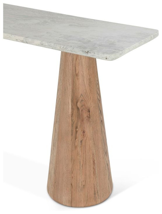 Caldera Light Oak and White Travertine Top Console Table