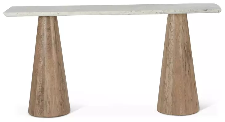 Caldera Light Oak and White Travertine Top Console Table