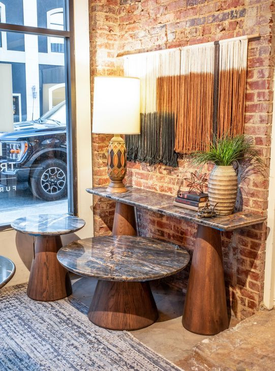 Caldera Dark Oak and Lava Marble Top 48" Round Dining Table