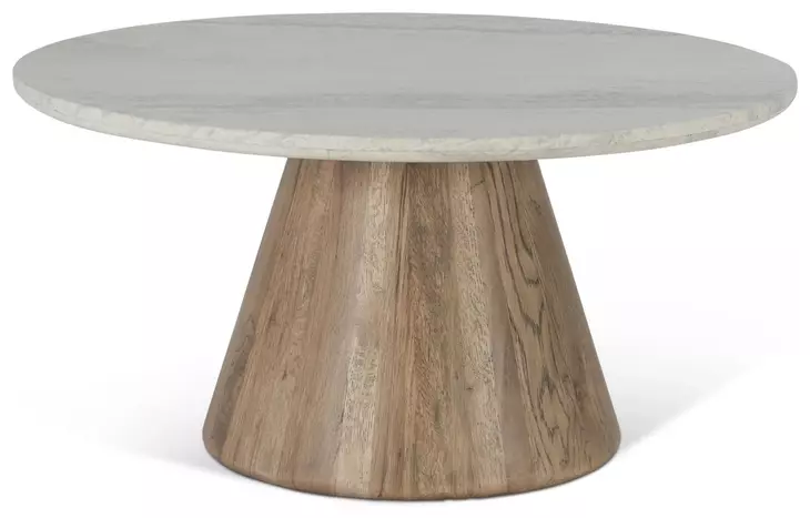 Caldera Light Oak and White Travertine Top Cocktail Table