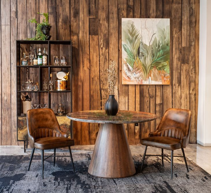 Caldera Dark Oak and Lava Marble Top 48" Round Dining Room Set