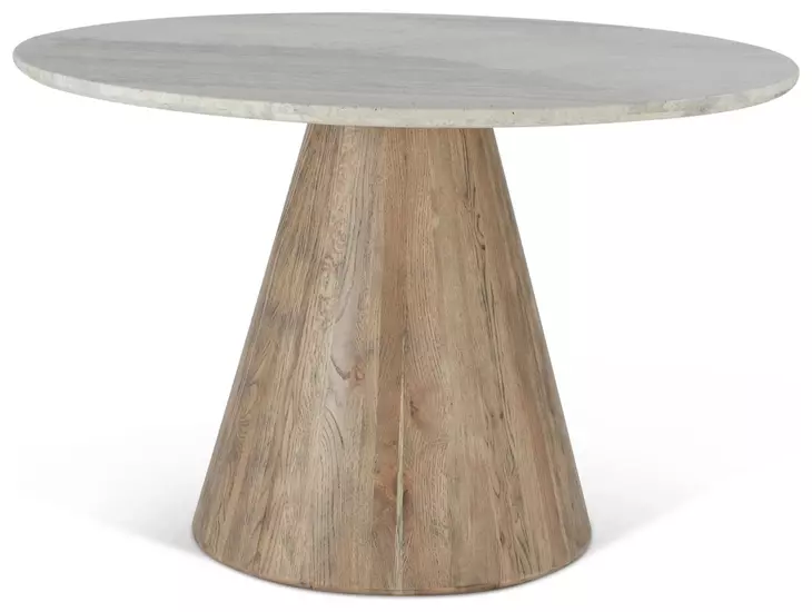 Caldera Light Oak and White Travertine Top 48" Round Dining Table
