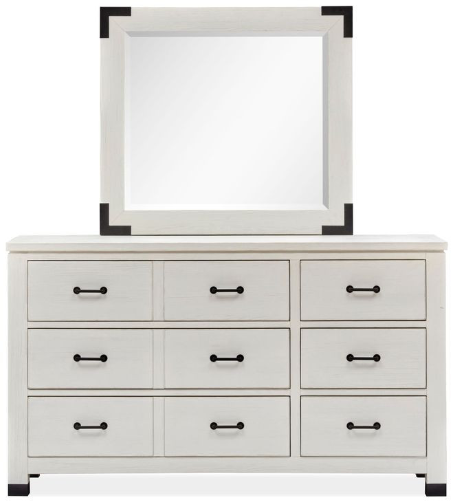 Harper Springs Silo White and Black 6 Drawer Dresser with Rectangular Mirror