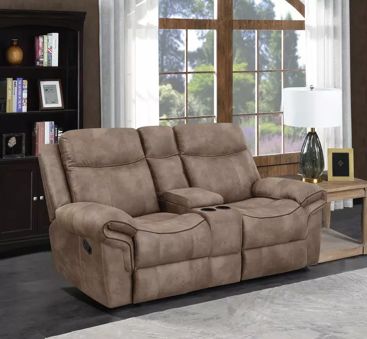 Nashville Light Brown Manual Glider Reclining Console 78" Loveseat