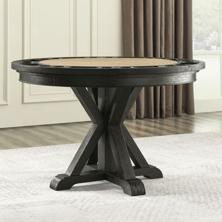 Rylie Black 48" Round Game Top Dining Table with Storage