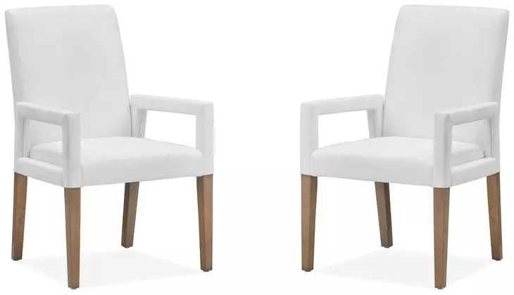 Lindon White Upholstered Arm Chair Set of 2