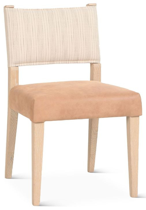 Lila Durango Stripe Linen and Antique Light Leather Upholstered Dining Chair