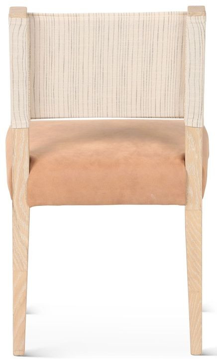 Lila Durango Stripe Linen and Antique Light Leather Upholstered Dining Chair