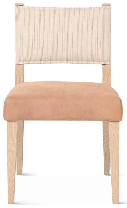 Lila Durango Stripe Linen and Antique Light Leather Upholstered Dining Chair