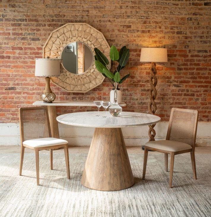 Caldera Light Oak and White Travertine Top 48" Round Dining Table