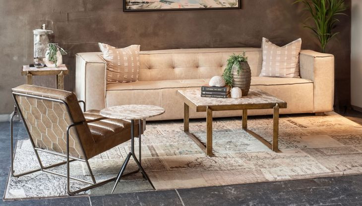 Rhodes Antique Brass and Marble Top Square Cocktail Table