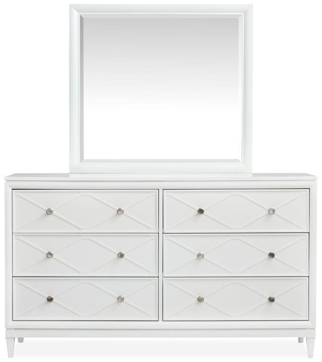 Springhouse Whisper White 6 Drawer Dresser with Rectangular Mirror