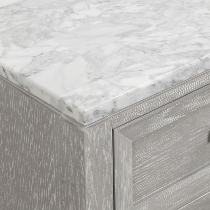 Fiona White and Mist Gray 2 Drawer Marble Top Nightstand