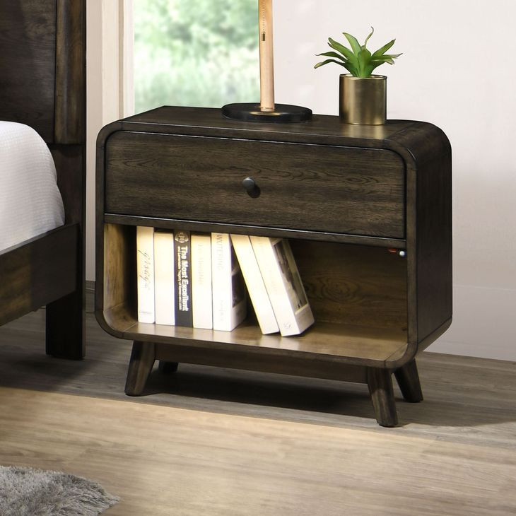 Rex Walnut 1 Drawer Open Nightstand