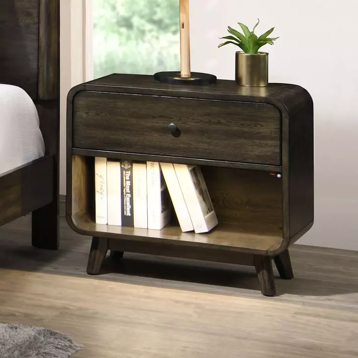 Rex Walnut 1 Drawer Open Nightstand