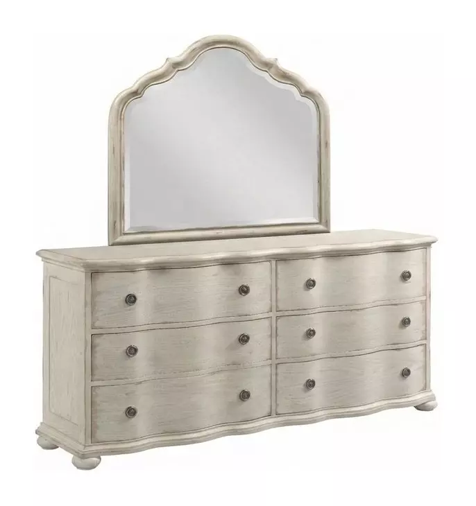 Cambric Creme 6 Drawer Helene Dresser with Arched Serpentine Mirror